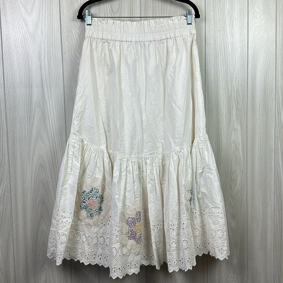 SEA NEW YORK Womens Skirt Violette Cotton Midi Skirt White Ruffle Quilt M - Picture 11 of 11